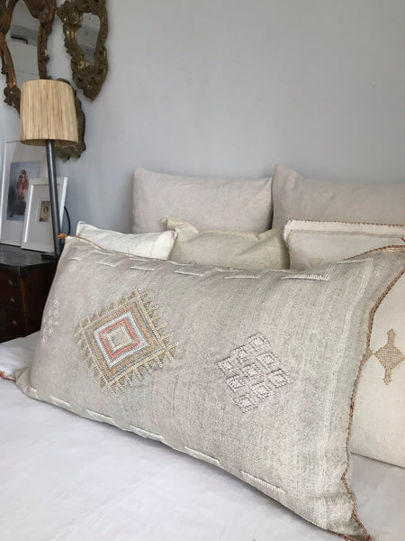 Large cactus silk cushion faded grey