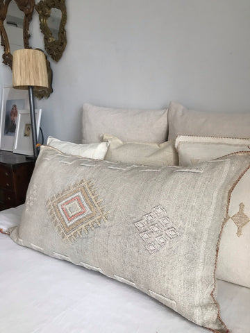 Large cactus silk cushion faded grey